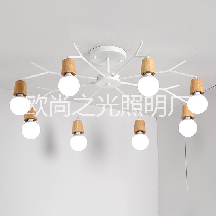 新款鐵藝木藝北歐后現(xiàn)代臥室書(shū)房餐廳客廳酒店美式吸頂?shù)鯚襞l(fā) 17017