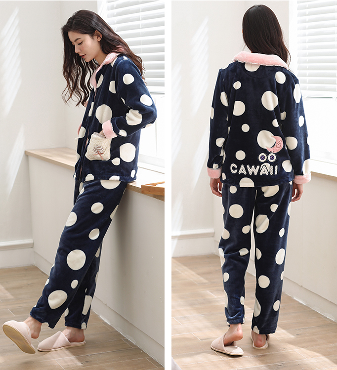 2017新款冬款女長(zhǎng)袖法蘭絨睡衣長(zhǎng)袖法蘭絨家居服