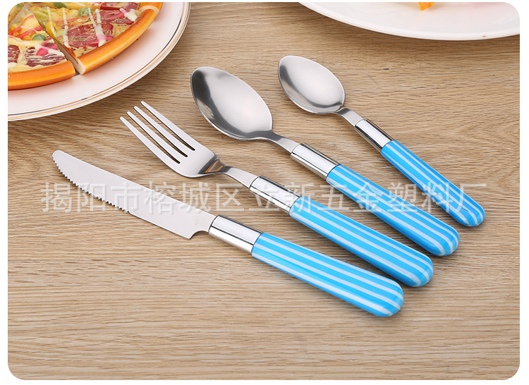 創(chuàng)意禮品批發(fā) 不銹鋼刀叉勺餐具套裝 糖果條紋餐具勺子叉子四件套