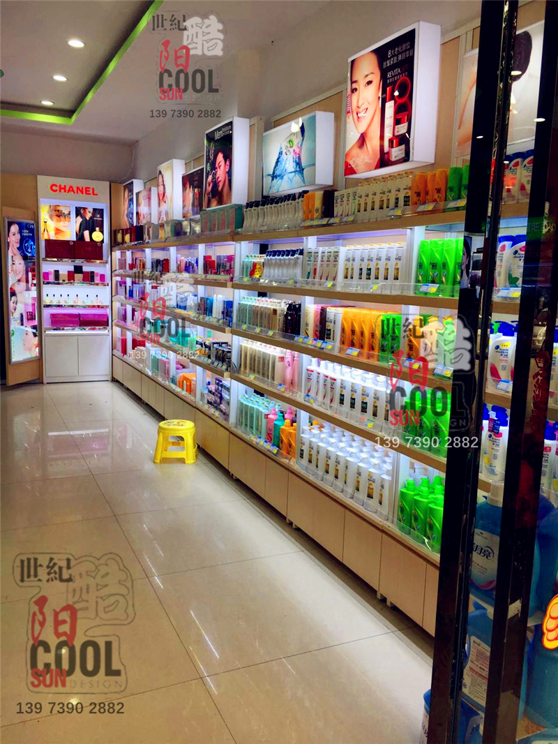 新款鐵木結合化妝品貨架 廣州韓式化妝品店柜臺柜子展柜展示柜背柜定做圖片大全 化妝品店柜子展柜展示柜定做圖片