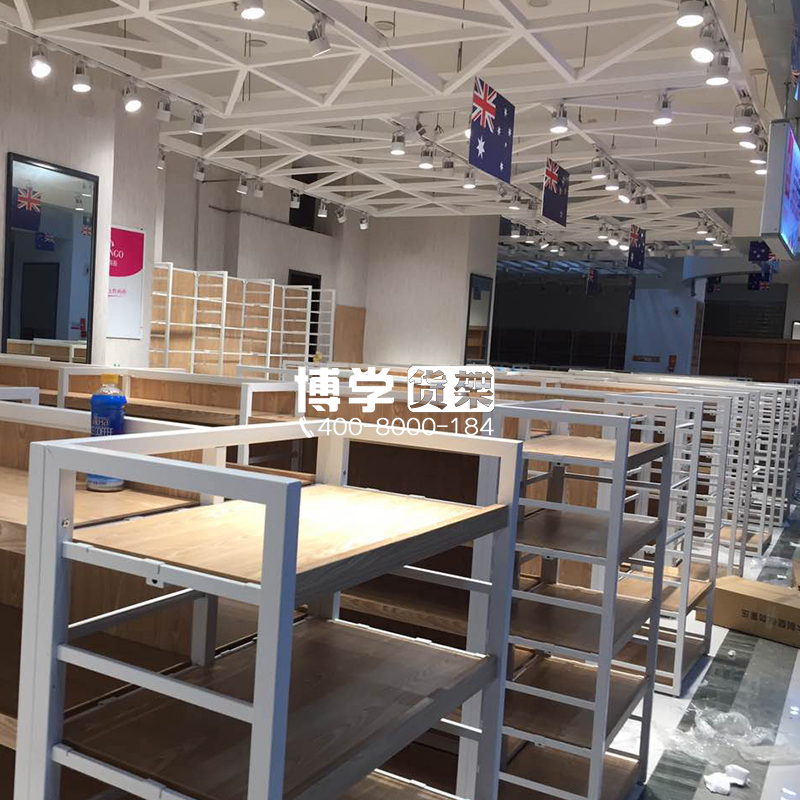 超市雙面中島酒柜 商超木質(zhì)鋼木紅