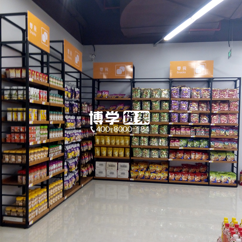 超市便利店鋼木結(jié)合貨架 鐵木質(zhì)木
