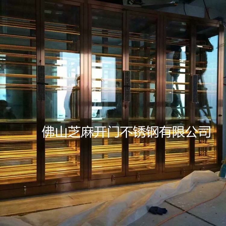 定制別墅不銹鋼酒柜 酒店紅酒架酒窖酒柜定制 紅酒柜不銹鋼雙開門恒溫酒柜