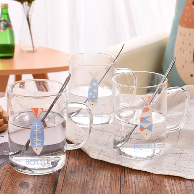 創(chuàng)意竹木蓋玻璃杯 帶蓋帶勺可愛(ài)卡通圖案高硼硅玻璃水杯 透明花茶