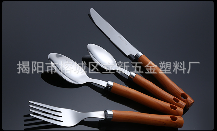 廠家直銷不銹鋼餐具 木紋柳樹柄刀叉勺套裝  不銹鋼精致餐具 批發(fā)