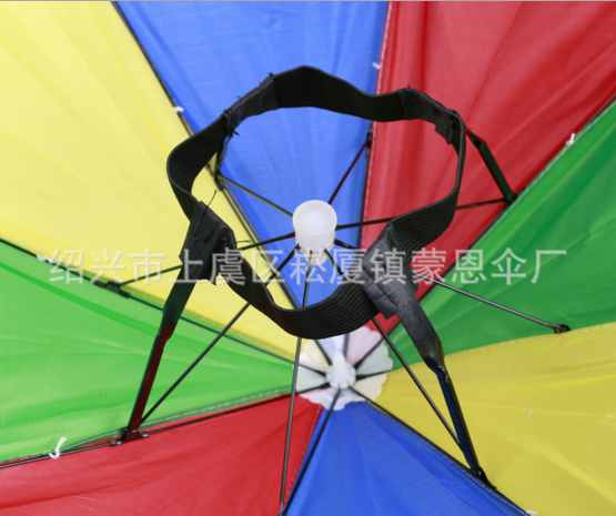 旅游遮陽頭傘 彩虹防曬傘帽 上虞頭戴釣魚雨傘批發(fā) 垂釣用品 小直桿帽傘