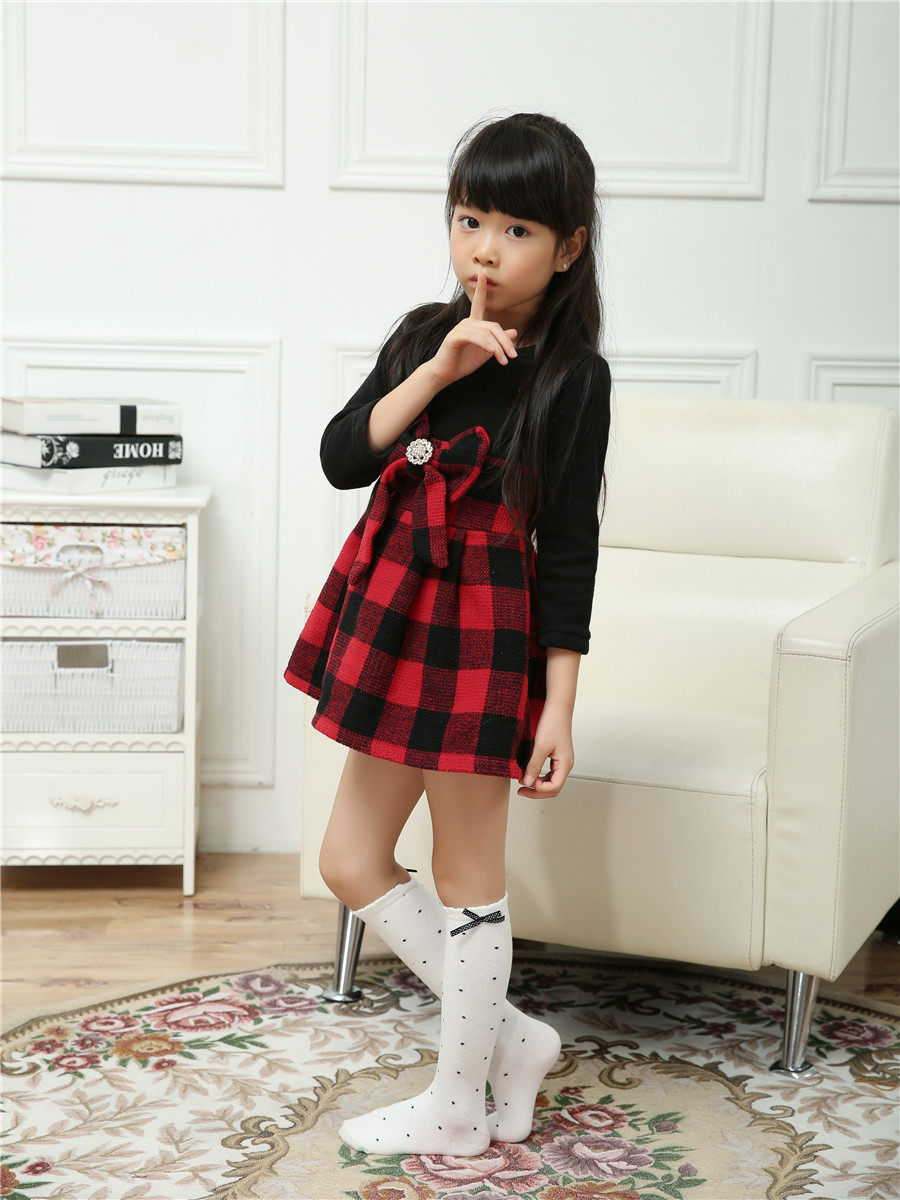 蝴蝶結(jié)鏤空女童純棉中筒襪 全棉網(wǎng)眼點點黑白兒童襪子