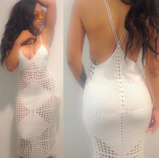 Ebay爆款歐美編織鏤空比基尼 性感純色針織勾花吊帶長(zhǎng)裙比基尼