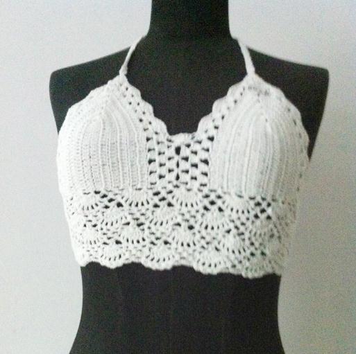 供應(yīng) 時(shí)尚吊脖式沙灘內(nèi)衣 批發(fā)手鉤花無鋼圈舒適性感文胸 可定制