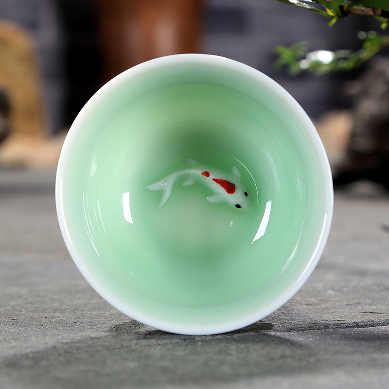 廠家直銷 青瓷手彩手繪陶瓷茶具茶杯 青瓷茶具