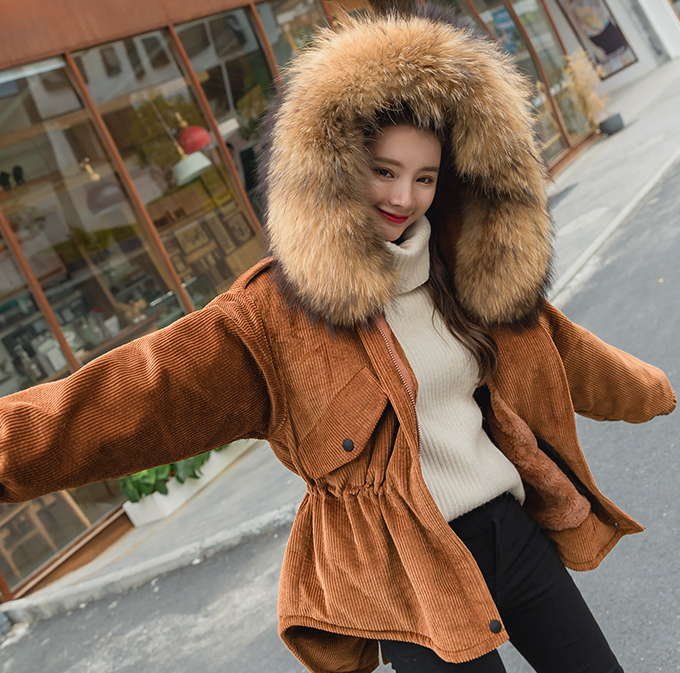 工裝外套燈芯絨大衣大毛領(lǐng)外套冬季棉衣大條*毛中長款 廠家直銷