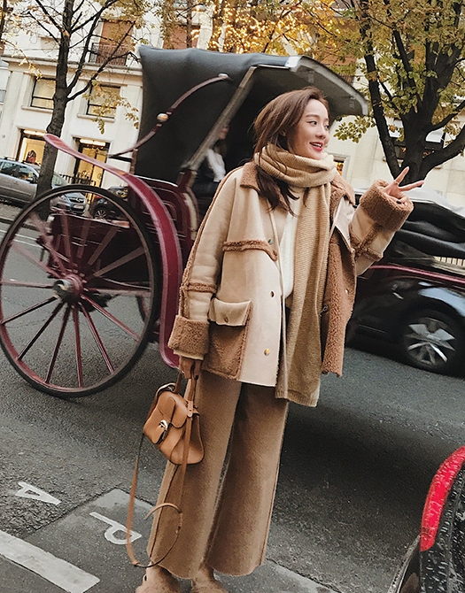 皮毛一體外套短款保暖外套麂皮絨加絨機車服羊羔毛皮毛一體機車皮毛外套