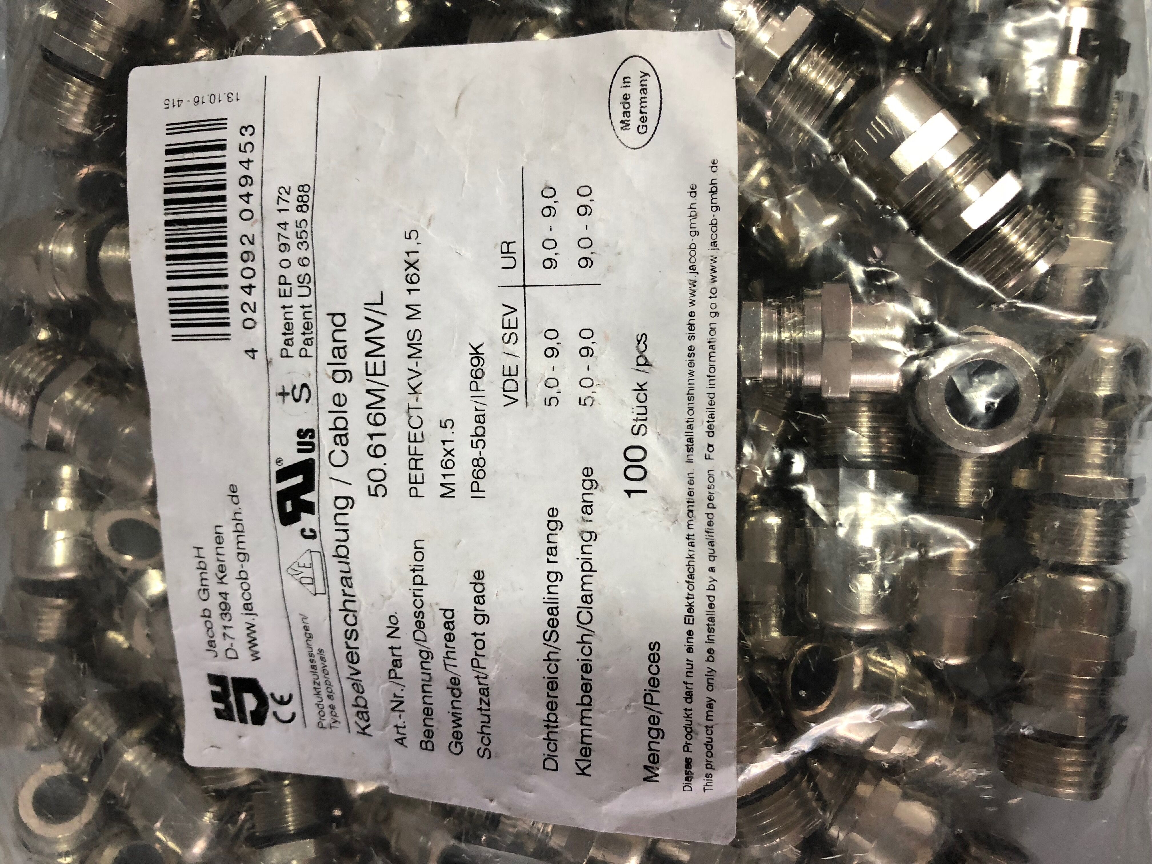 特價供應德國Jacob金屬電纜接頭 50.616 M/EMV/L