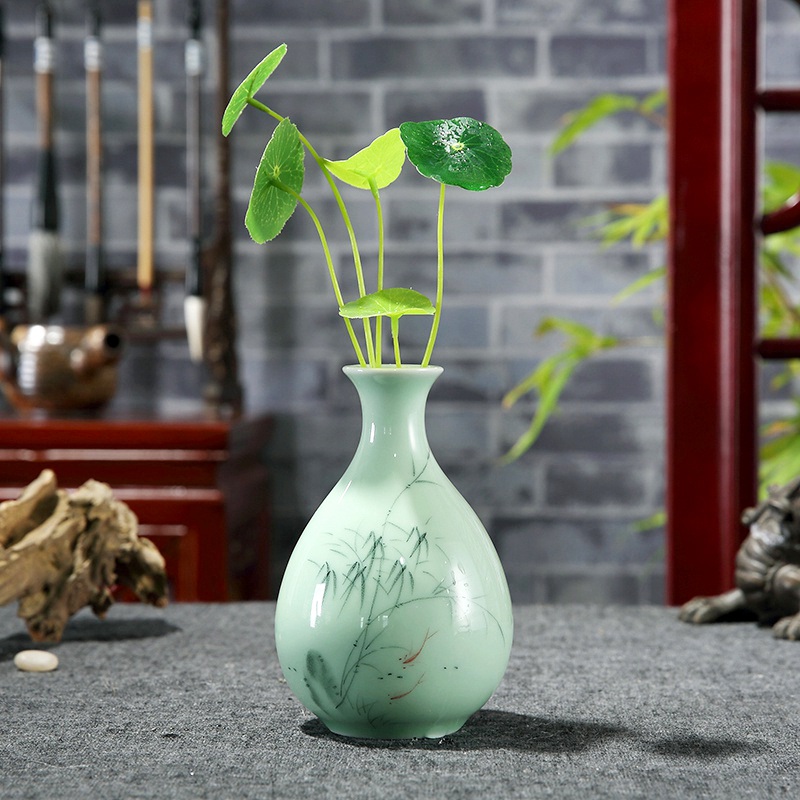 龍泉青瓷手繪花瓶陶瓷創(chuàng)意工藝品擺件花插