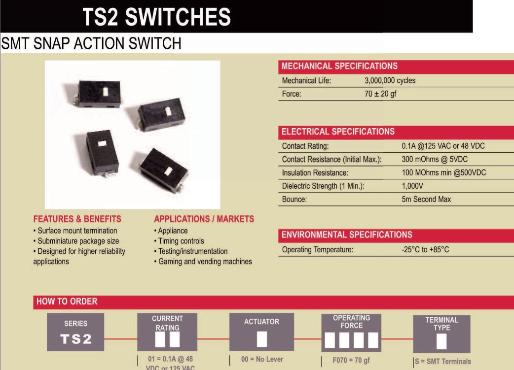 TS2小型微動開關(guān) 密封型防水微動開關(guān) 鼠標微動開關(guān)