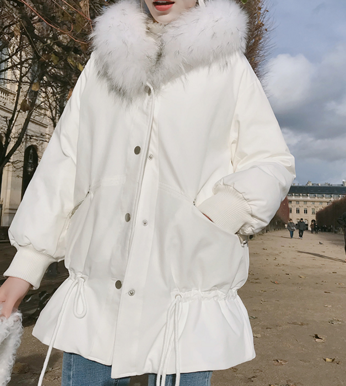 大毛領棉服*子毛抽繩棉衣小個子保暖中長款加厚保暖外