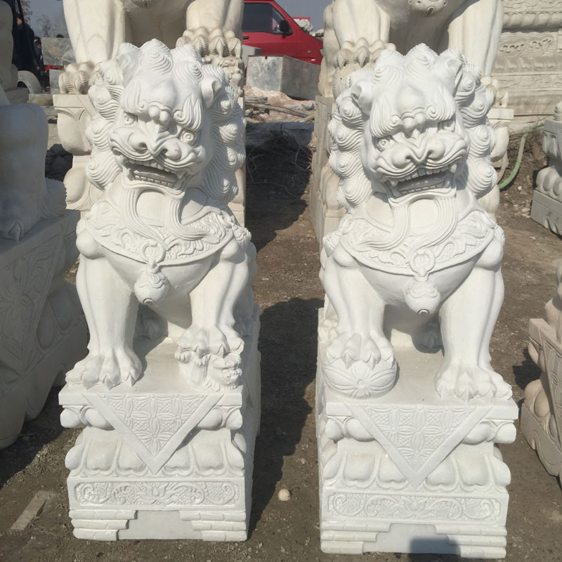 石雕精雕獅子漢白玉石獅子晚霞紅*獅子鎮(zhèn)宅看門
