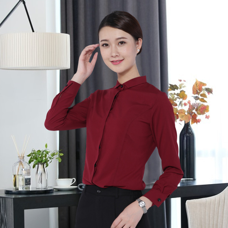 湖南烔爍韓版酒紅色抗皺女士襯衣  職業(yè)女式襯衫