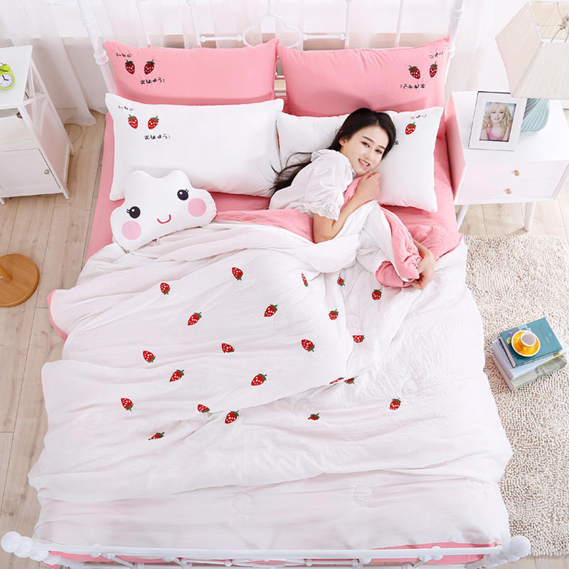 供應水洗棉四件套1.5m1.8夏季可愛雙人床單款4件套單人三件套1.2