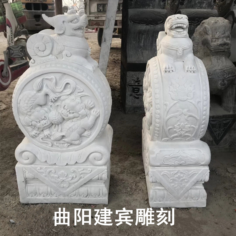 漢白玉門墩廠家直銷石雕門墩抱鼓石園林庭院石頭擺件