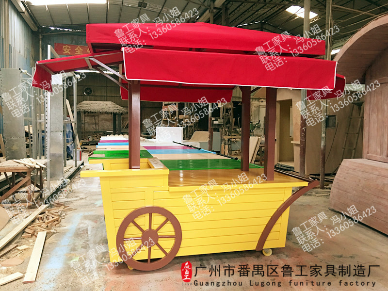 戶外防腐木售貨車缽仔糕實木花車奶茶推車超市廣場缽仔糕售貨亭 缽仔糕售貨車奶茶推車防腐木缽仔糕