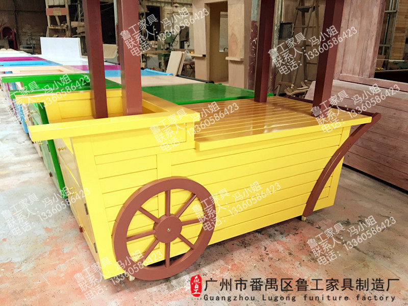 戶外防腐木售貨車缽仔糕實木花車奶茶推車超市廣場缽仔糕售貨亭 缽仔糕售貨車奶茶推車防腐木缽仔糕