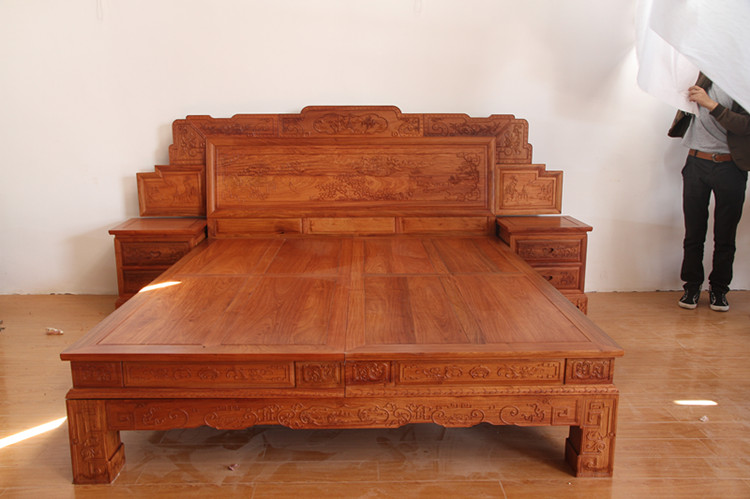 供應(yīng)東陽(yáng)木雕供應(yīng)廠家 東陽(yáng)木雕供應(yīng)廠家紅木家具床直銷(xiāo)大床廠家批發(fā)非洲花梨木緬花