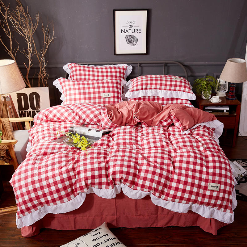 廠家直銷無印活性床上用品四件套水洗棉良品印花四件套床單床笠款