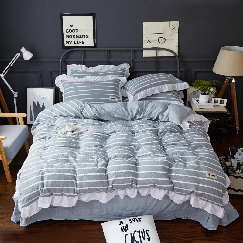 廠家直銷無印活性床上用品四件套水洗棉良品印花四件套床單床笠款