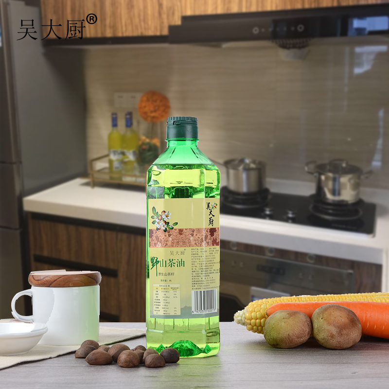 吳大廚野山茶油1L 農(nóng)家純茶油食用油物理壓榨植物茶籽油月子油 吳大廚山茶油
