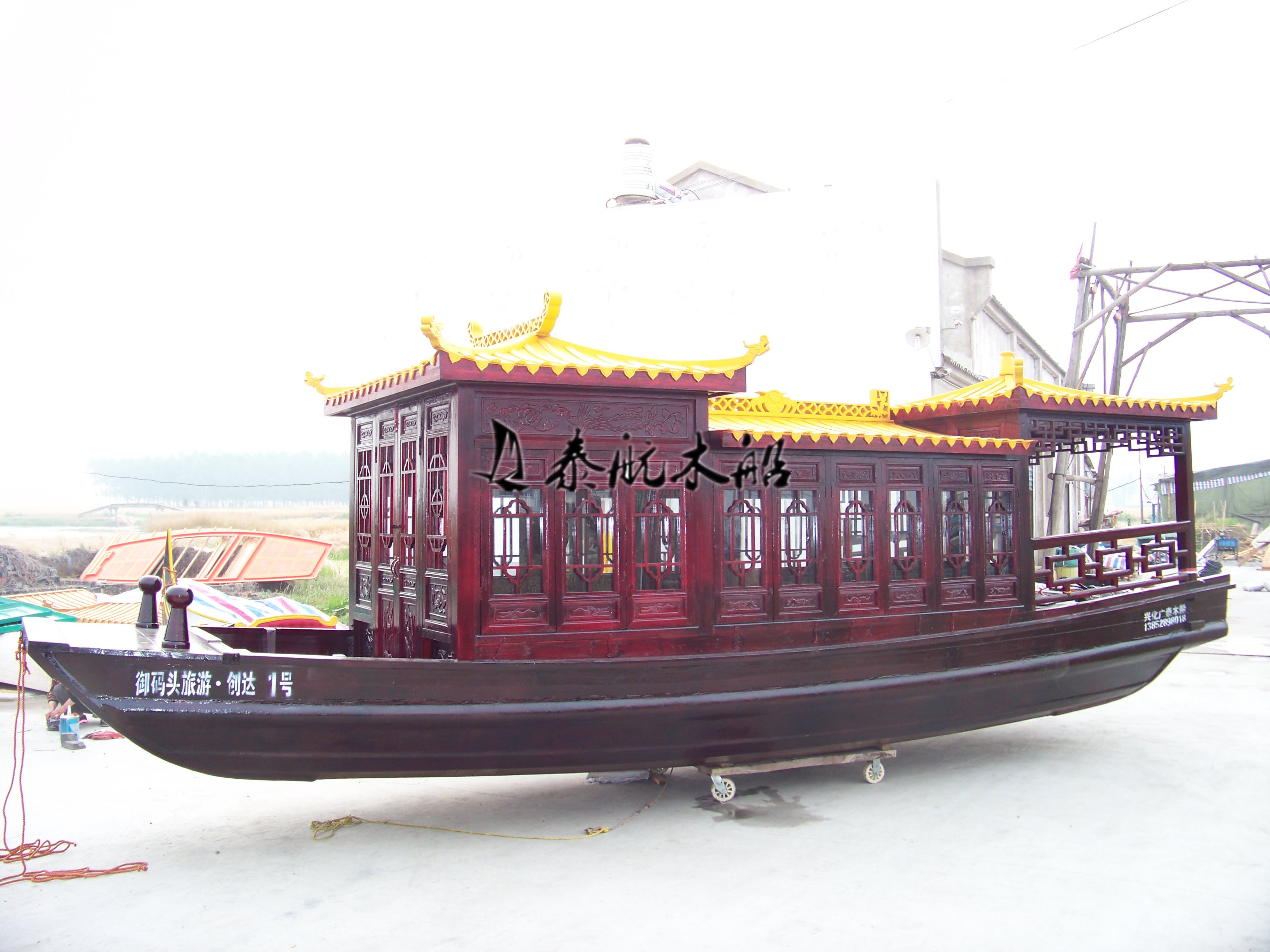 供應(yīng)8米仿古畫(huà)舫船 電動(dòng)觀光木船  仿古畫(huà)舫 旅游船