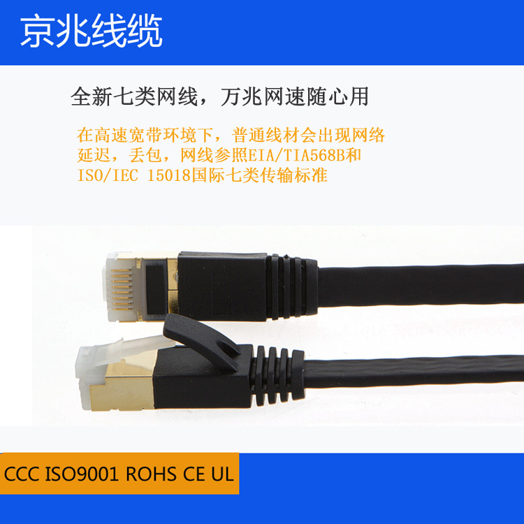 供應(yīng)無氧銅過測(cè)試網(wǎng)絡(luò)跳線1米黑色cat7七類扁平網(wǎng)線