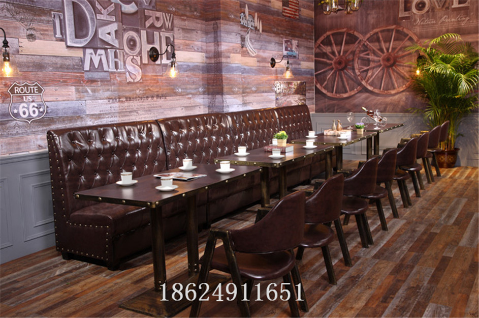 卡座沙發(fā)火鍋店拉扣沙發(fā)桌椅組合復(fù)古咖啡廳西餐廳奶茶甜品店銅釘卡座