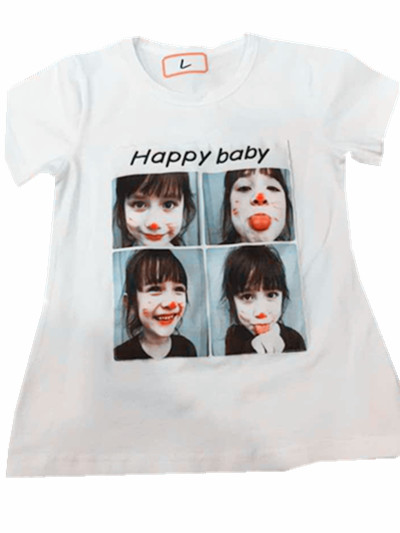 happy babyT恤表情包復(fù)古圖案印花字母寬松百搭圓領(lǐng)短袖