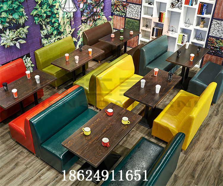 奶茶甜品店小吃火鍋飯店卡座簡約西餐咖啡廳雙人沙發(fā)桌椅組合