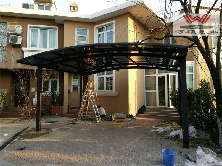 北京測量戶外別墅車庫停車棚耐力板遮陽遮雨鋁合金車棚定制安裝車棚停車棚耐力板遮陽棚