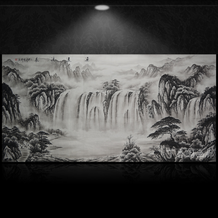 國畫水墨畫聚寶盆寫意黑白風(fēng)格山水客廳聚財(cái)寫意原稿辦公室真跡裝飾掛畫