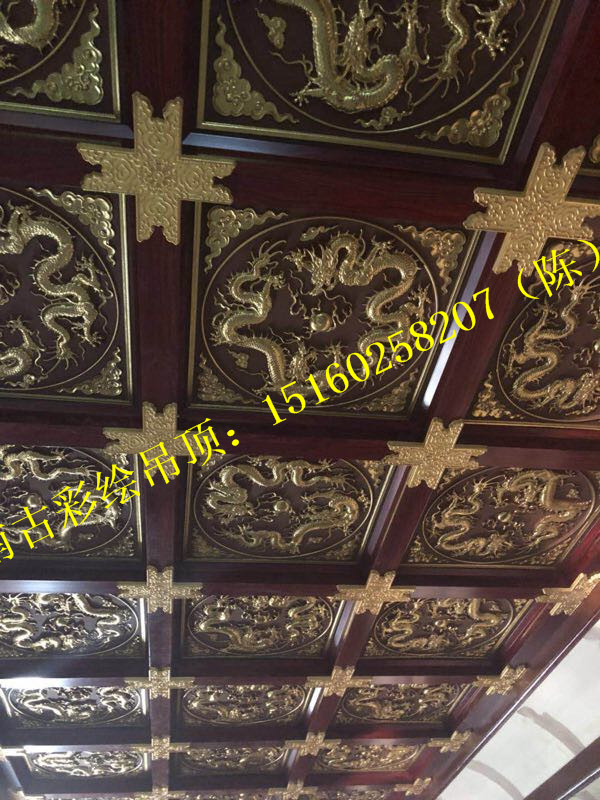 古建筑寺廟佛堂吊頂?shù)貙m萬佛墻天花宗祠彩繪藻井