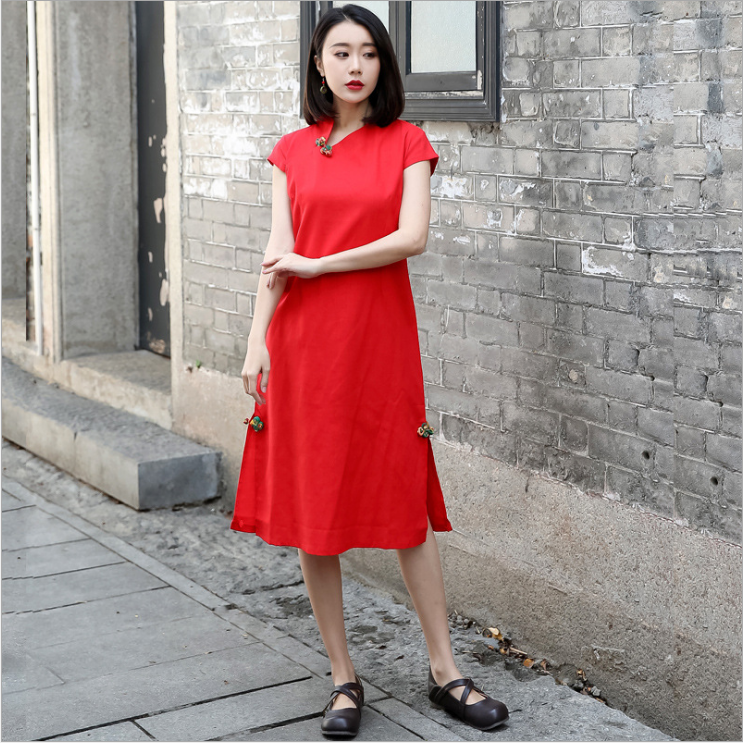 廣州中國風(fēng)旗袍 廣州民族風(fēng)新款短袖 廣州復(fù)古中長款氣質(zhì)旗袍 廣州民族風(fēng)旗袍連衣裙