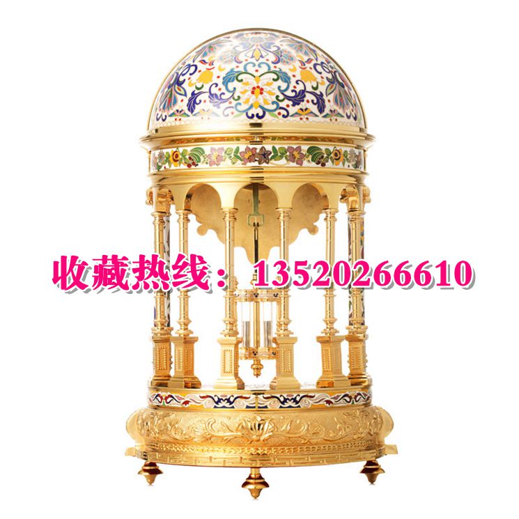 鎏金銅胎圓頂鐘 景泰藍(lán)米振雄作品