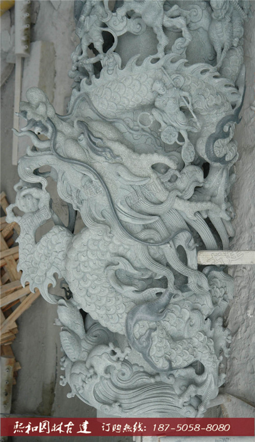 寺廟石雕小龍柱圖片 雕刻藝人純手工 根據圖紙手工打造lz0605