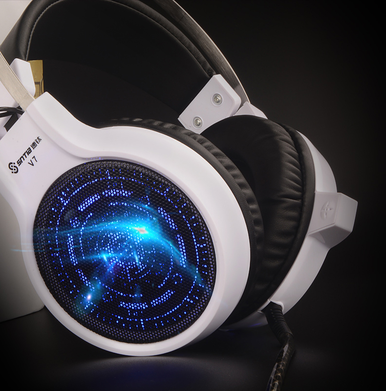 V7 速鈦頭戴式有線耳機K歌聲音抖音游戲電競吃雞音樂帶麥筆記本臺式PC游戲耳麥工廠直營 V7 白色