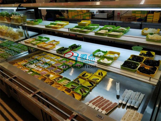 鮮菜火鍋保鮮噴霧柜，自助火鍋菜品冷藏柜，不銹鋼后補式選菜柜