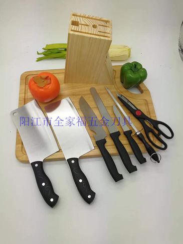 廚房8件套刀 不銹鋼套刀套裝菜刀八件套 禮品棕座套刀 陽(yáng)江廠家直銷