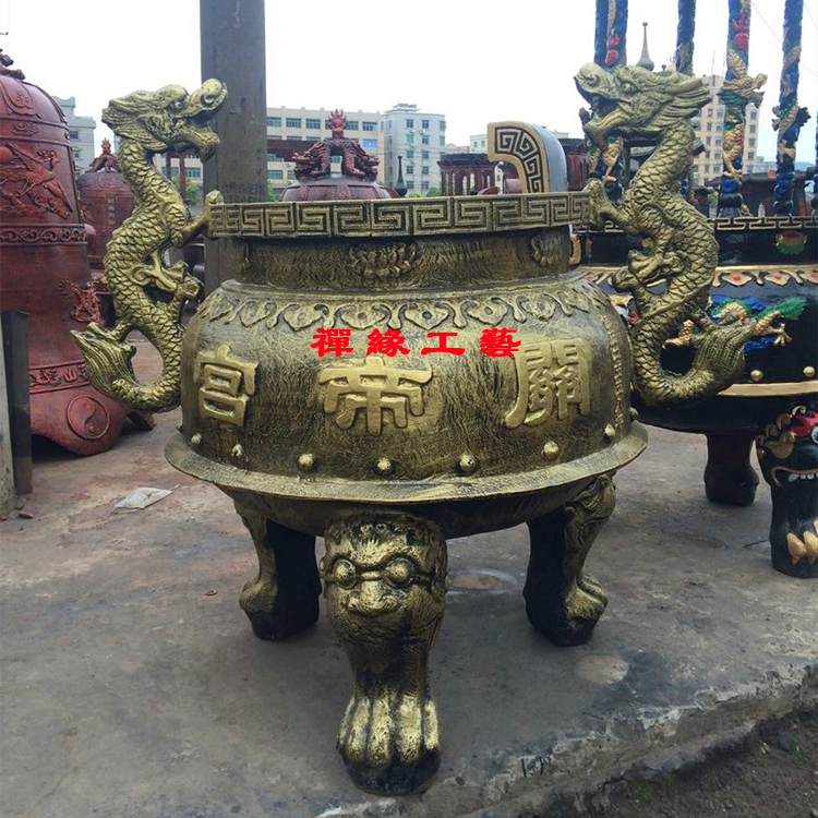 圓形平口龍耳香爐，土地廟關(guān)帝宮鑄鐵香爐，福建天后宮香爐供應(yīng)商