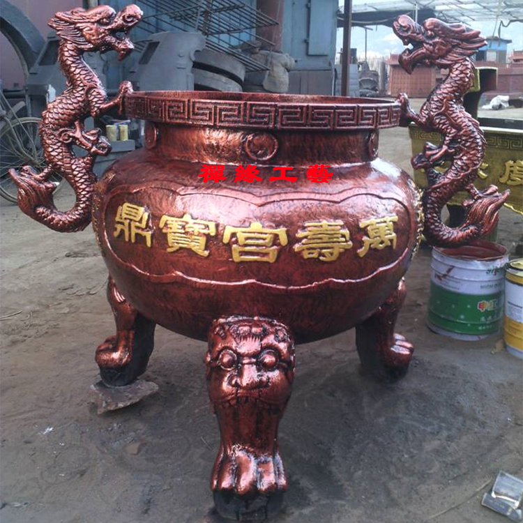 圓形平口雙龍香爐，庵堂佛堂祠堂插香香爐，蒼南鑄鐵香爐廠家