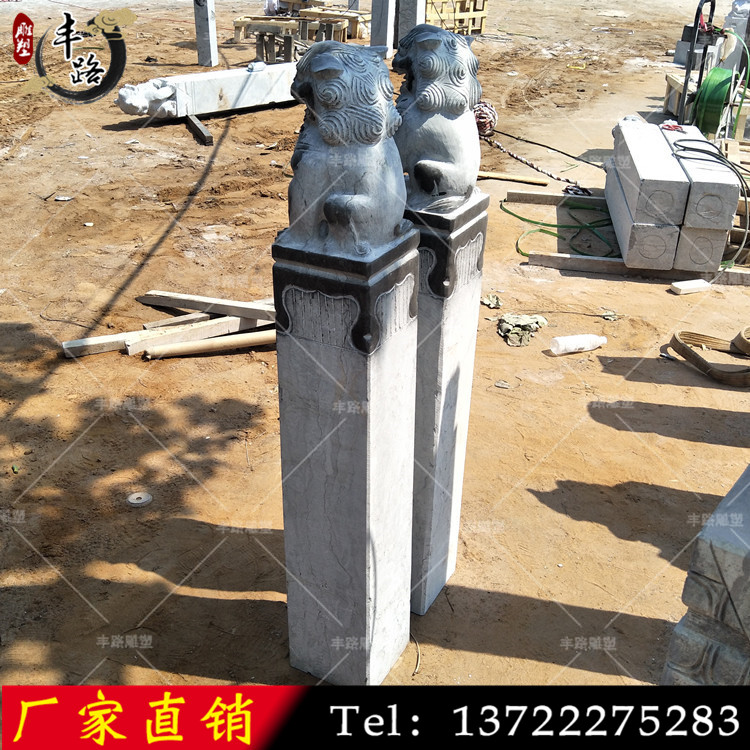 青石仿古石獅子栓馬柱十二生肖栓馬樁