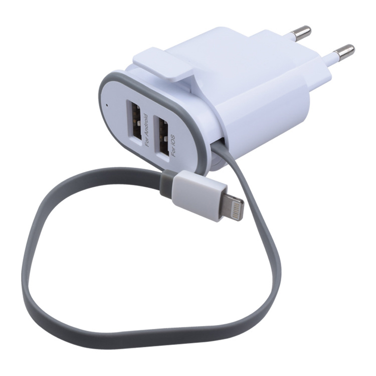 新款英規(guī)歐規(guī)美規(guī)帶線充電頭 5V2.1A充電器帶線 雙USB接口適配器