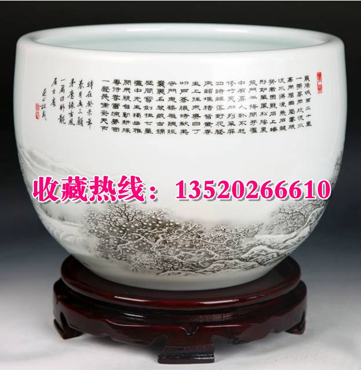 三顧茅廬粉彩雪景珍藏缸 張松茂
