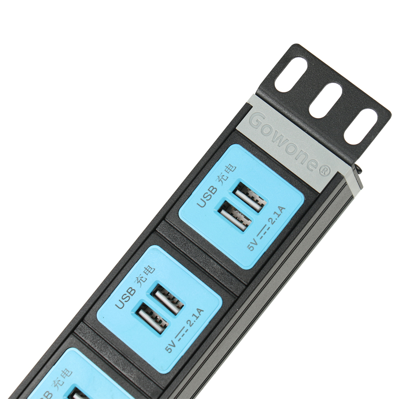 Gowone購旺PDU機柜插座工業(yè)插排服務器電源分配單元1U供電底座12位USB供電母座防雷抗浪涌